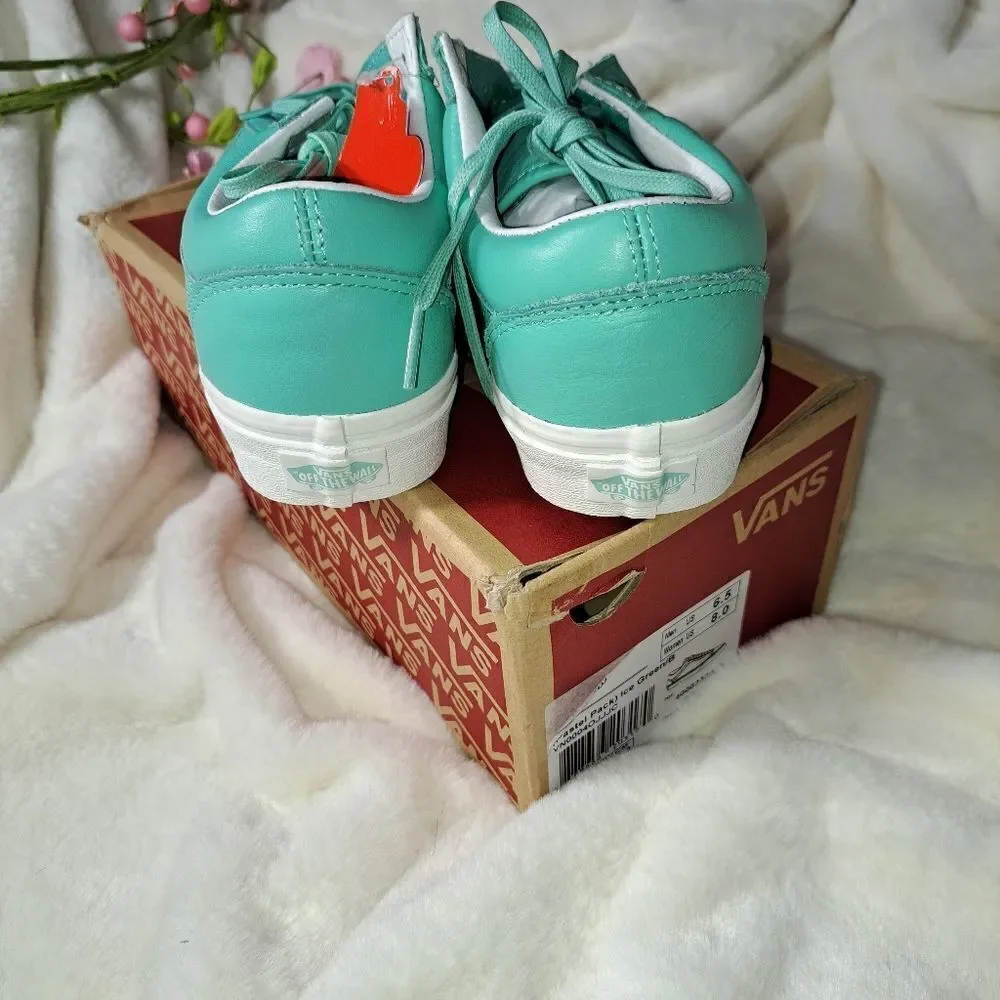 Vans Old Skool Pastel Pack Ice Green/Blanc Skate Shoes Leather 6.5 mens 8 womens